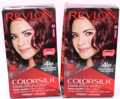 2 件 Revlon Colorsilk 美丽永久染发剂 48 勃艮第灰色遮瑕 — 第 1/4 张图片