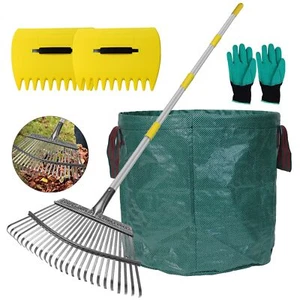 65 Inch Long Garden Leaf Rake 17" Wide Small Garden Rake for Leaves Adjustabl... - Picture 1 of 9