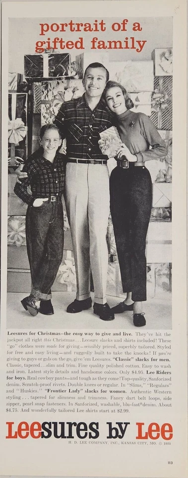 Pantalones de mezclilla azul Riders 1957 Print Ad Leesures by Lee Classics, Frontier Lady Foto 1 de 1