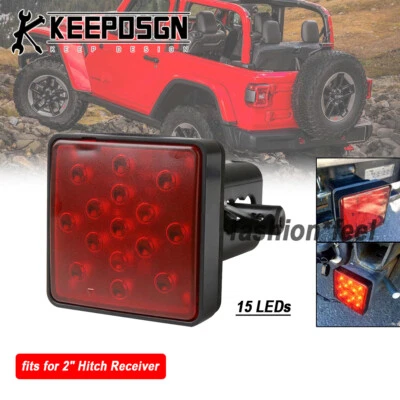 Trailer 2'' Tow Hitch Light Red Cover 15 LED Brake DRL Reverse for Jeep Wrangler - Image 1 of 4