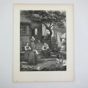 Antique 1800s Lithograph Women At The Well German RARE - Picture 1 of 12