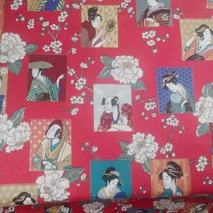 Tessuto Stampa Cotone di Andover Fabrics Rosso Disegno Asiatico 4 Iarde - Foto 1 di 5
