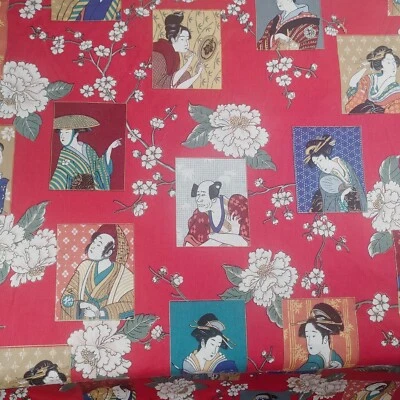 Cotton Print Fabric by Andover Fabrics Red Asian Design 4 Yards - Image 1 of 4