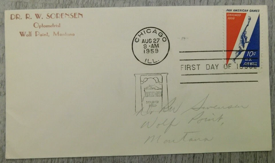 1st Issue Chicago IL 1959 Pan American Games Soldier Field Stamp Envelope Cover - Image 1 of 4