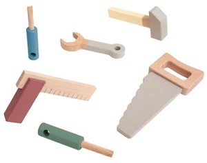Dulce juego de herramientas de madera con 6 piezas de madera de haya lacada de Sebra. A partir de 1 año - Imagen 1 de 3