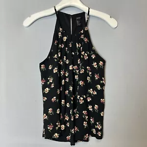 Forever 21 Tank Top Womens Small Black with Flowers Halter - Picture 1 of 16