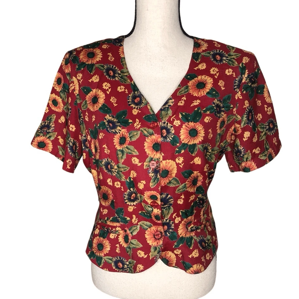 Top/Chaqueta Vintage Monzón Rojo Floral Tomate Niña, Cottagecore Talla 10 Foto 1 de 4