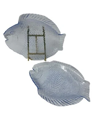 Arcoroc France Clear Light Blue Tinted Glass Fish Shaped Plates Entertaining - Image 1 of 3