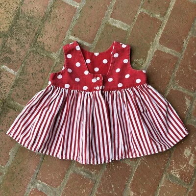 Vintage 90s Girls Polka Dot Stripe Canvas Tunic Dress (Size 6) - Image 1 of 4
