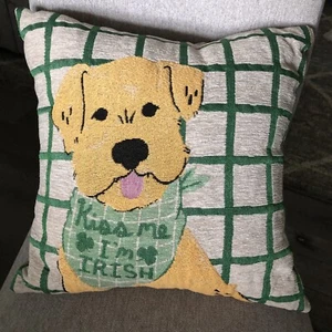 Kiss Me I’m Irish Puppy Tapestry Microfleece Back 17” x 17” Throw Pillow  - Picture 1 of 9