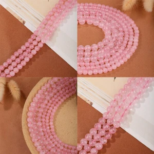 US 15" 6/8/10mm Pink Crystal Natural Stone Beads Rose Quartzs Round Loose - Picture 1 of 21