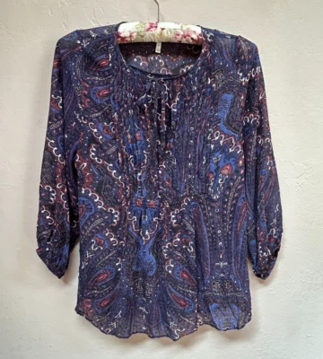 Женская прозрачная блузка с принтом пейсли Joie Vandrea топ XS с длинным рукавом разноцветная - Изображение 1 из 4