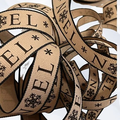 Berisfords Christmas Ribbon with Noel and Snowflake Print Widths 15mm and 25mm - Image 1 of 4