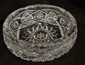 AMERICAN BRILLIANT CUT GLASS CRYSTAL ASHTRAY 7 1/2" ROUND STAR DESIGN - Picture 1 of 24