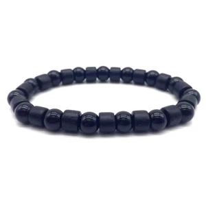 Men's Handmade Stone Bead Charm Bracelet Wristband Black Brown Grey - Picture 1 of 7