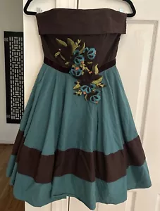 FANTASTICO ABITO DA FESTA VINTAGE BETSEY JOHNSON RARO ANNI '90. Small 2 marrone acqua applicata - Foto 1 di 8