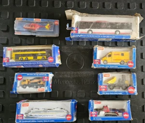SIKU LOT OF 8 DIECAST VEHICLES METAL IN BOX BUS HELICOPTER CRUISELINER EXCAVATOR - Picture 1 of 22