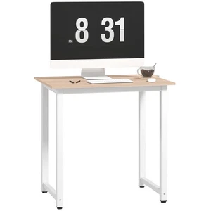 HOMCOM Computer Desk, Writing Table with Metal Frame for Home Office, White - Picture 1 of 11