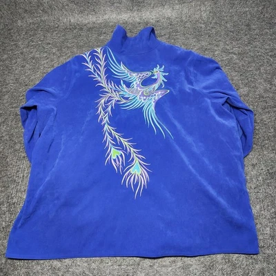 Bob Mackie Womens Wearable Art Peacock Blue Velvet Embroidered Jacket 3X Plus - Image 1 of 4
