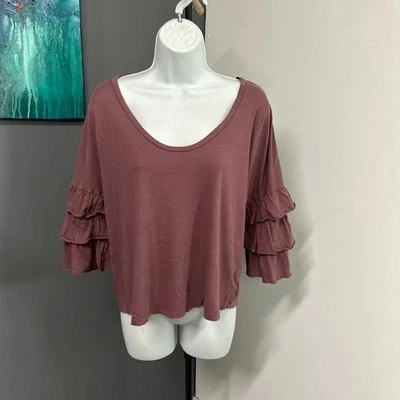 American Eagle Women's Medium Popover Cropped Top Boho Fairy Grunge Burnout - Image 1 of 4