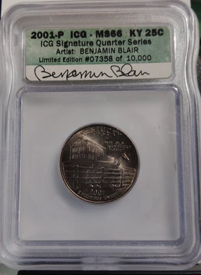 2001-P ICG MS66 KY 25C SIGNATURE SERIES ARTIST: BENJAMIN BLAIR AUTOGRAPH QUARTER - Image 1 of 3
