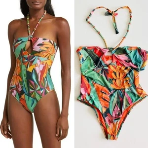 Traje de baño Farm Rio GRANDE plátano follaje de una pieza halter ojo de cerradura - Imagen 1 de 7