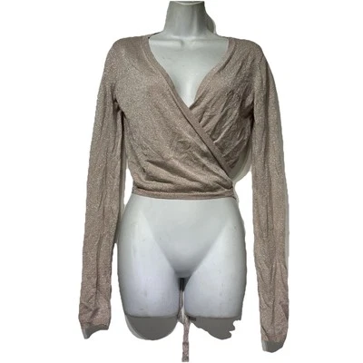 Parasuco Wrap Sweater XL Light Pink Shimmer V-Neck Long Sleeve Y2K Feminine - Image 1 of 4