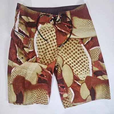 Volcom Stone Swim Trunks Mens 30 Waist Orange Beige Waist Tie Beachy Boardshorts - Image 1 of 4