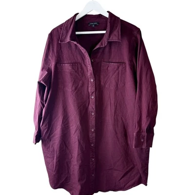 Universal Standard Burgundy Button Up Shirt Dress Tunic Sz S 14-16 Cotton Blend - Image 1 of 4