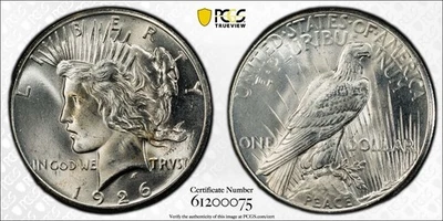 1926 Peace Silver Dollar $1 PCGS MS 65 - Image 1 of 4