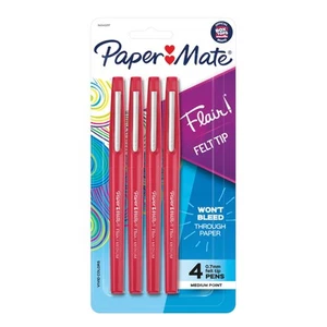 Paper Mate Flair Penne con Punta in Feltro, Punta Media (0,7Mm), Rosso, 4 Pezzi - Foto 1 di 7