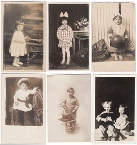 Lot of 6 Real Photo Postcards of Young Children, Many with Toys ~ Early 1900s - Picture 1 of 13