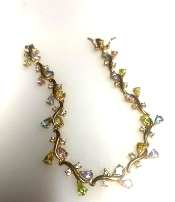 ELEGANT 925 STERLING SILVER VERMEIL AND MULTICOLORED GEMS  BRACELET - Image 1 of 4