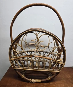 VTG Chinoiserie Style Bamboo & Wicker & Wood Magazine Rack or Album Holder COOL! - Picture 1 of 6