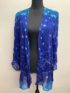 Soft Surroundings Ianthe Topper Chiffon Sheer Blue Cardigan Long Sleeve L NEW - Picture 1 of 5