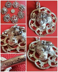 Pendente TORO ♉️ SEGNO ZODIACALE ciondolo OROSCOPO vintage 70 Italy ARGENTO 925 - Foto 1 di 12