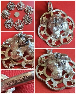 Pendente TORO ♉️ SEGNO ZODIACALE ciondolo OROSCOPO vintage 70 Italy ARGENTO 925 - Immagine 1 di 4