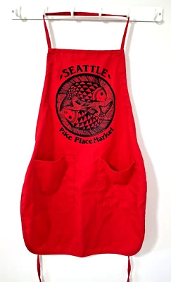 Seattle's Pike Place Market Apron Red w/ Pockets Smock, Kitchen, Crafting - Image 1 of 4