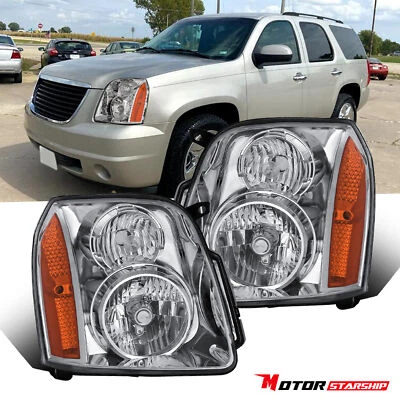 Chrome Front Headlights Head Lamps for 2007-2014 GMC Yukon Denali XL1500 2500 - Image 1 of 4