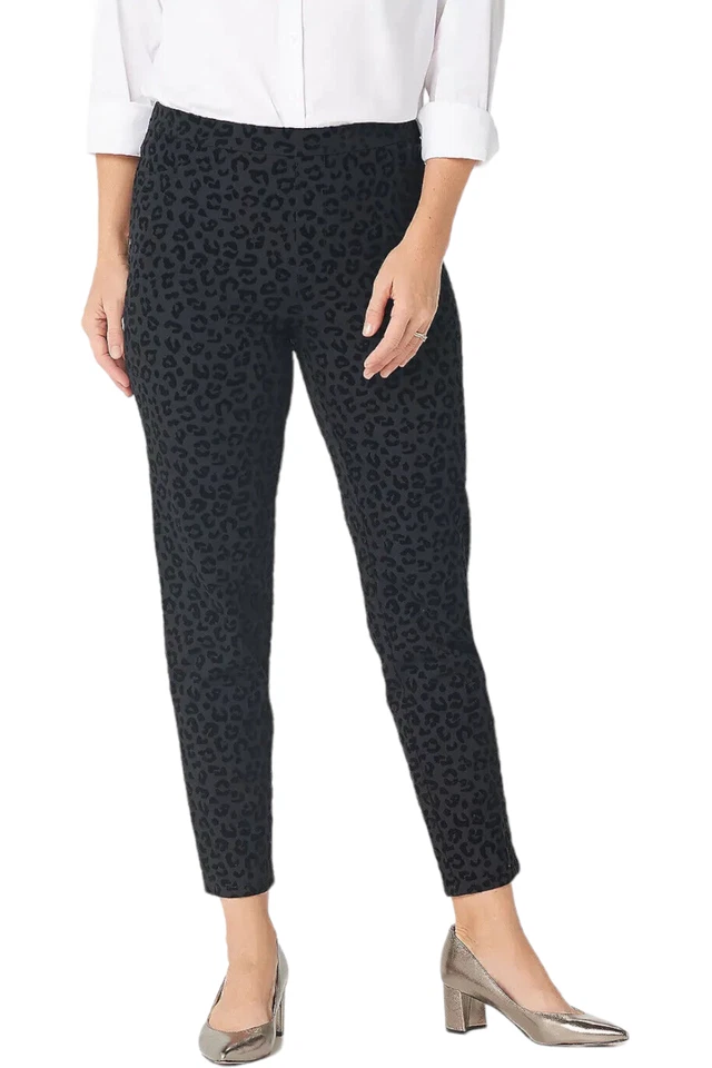 Isaac Mizrahi Live! Calça slim leg leopardo flocado stretch preta 24/7 - Imagem 1 de 1
