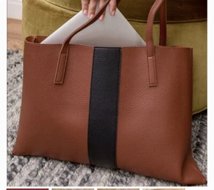 New Vince Camuto Brown Leather Look Slim Profile Tote Shoulder Bag NWOT - Picture 1 of 7