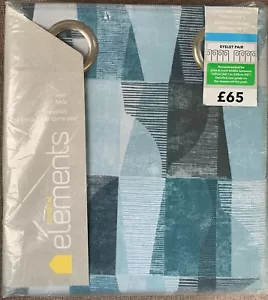 Dunelm Iver Teal Green Geometric Print Blackout Curtains 66"x54",66"x72",66"x90" - Picture 1 of 11