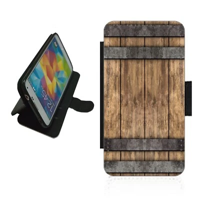 Wooden Barrel design Phone Case Wallet flip cover For iPhone Samsung BAR1 Whisky - Image 1 of 4