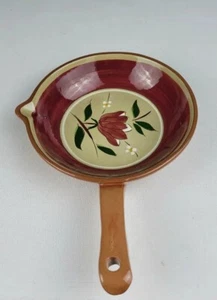 Magnolia by Stangl Ceramic Small Open Skillet - Maroon Blooms/Bands, Green Leave - Picture 1 of 9