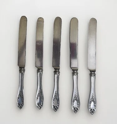 Лот из 5 антикварных старых колониальных посеребренных французских полых обеденных ножей 10 дюймов - Изображение 1 из 2