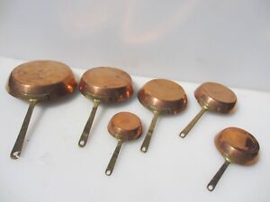 Vintage Copper Sauce Pan Set Kitchen Brass Handles French Old Antique Frying