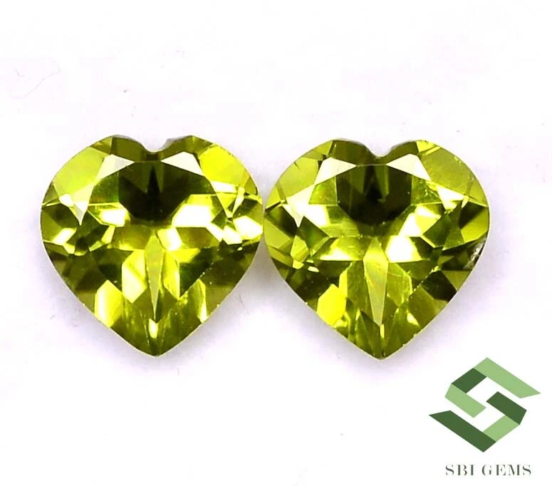 Certified Natural Peridot Heart Shape Cut Pair 8x8 mm 3.50 CTS Loose Gemstones - Image 1 of 4