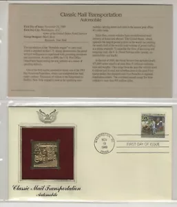 USA 1989 FIRST DAY COVER GOLD FOIL STAMP & CARD CLASSIC MAIL TRANSPORTATION - Picture 1 of 1