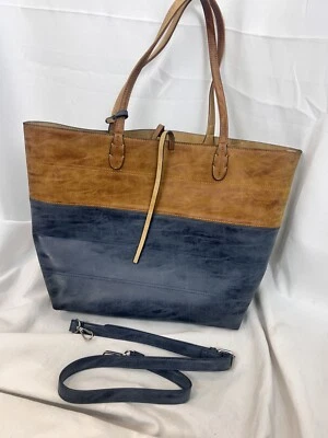 SYDNEY LOVE tote bag tan and blue vegan leather inside pouch - Image 1 of 4