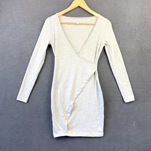 Kookai Cotton Bodycon Dress Womens Size 2 Grey Marble V Neck Long Sleeve - Picture 1 of 10